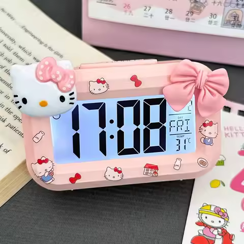 Sanrio Mini Night Light Hello Kitty Kawaii Student Alarm Clock Cute Timer Multi Functional Portable 