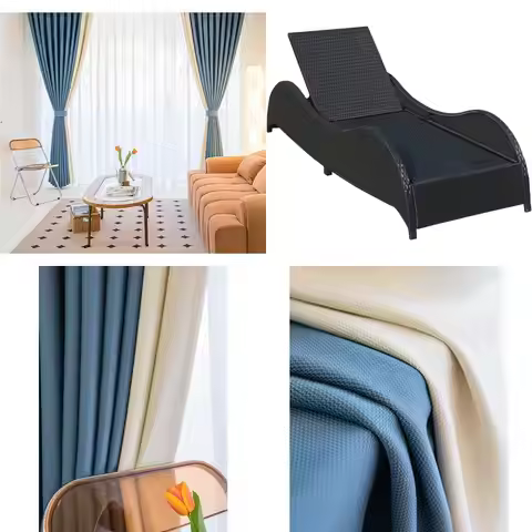 Beige Blue Textured Chenille Curtains with Grommets, Blackout 52x90 Inch, 2 Panel Set, Bedroom Darke