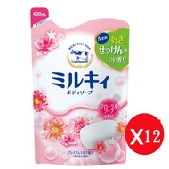 日本牛乳石鹼 COW 牛乳精華沐浴乳400ml 補充包 玫瑰花香*12包