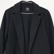 ZARA 紳士 毛尼 大衣 基本款 保暖 立領 口袋 長版 外套 男版 黑色 L號 JKT-M TP0_23 #23春古著