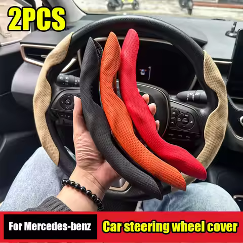 2PCS Car Steering Wheel Cover For Mercedes Benz W205 W206 W211 W212 W213 W214 C E 212 Leather Carbon