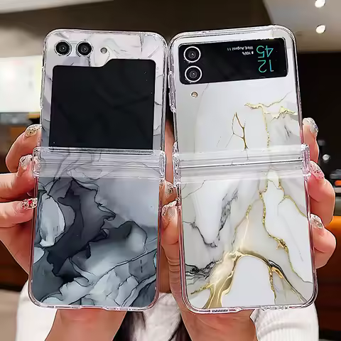 Marble Pattern Case For Samsung Galaxy Z Flip7 Flip6 Flip5 5G Hard PC Clear Folding Phone Cover For 
