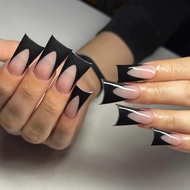 24Pcs Black French Tips-Duck Bill Nails Press on Nails Square Fake Nails uñas postizas DIY Full Cove