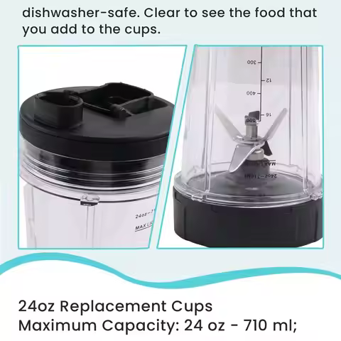 Ample- 24Oz Cups with To-Go Lids, 7 Fins Extractor Blade, for Nutri Ninja Auto IQ BN801 SS101 BL480-