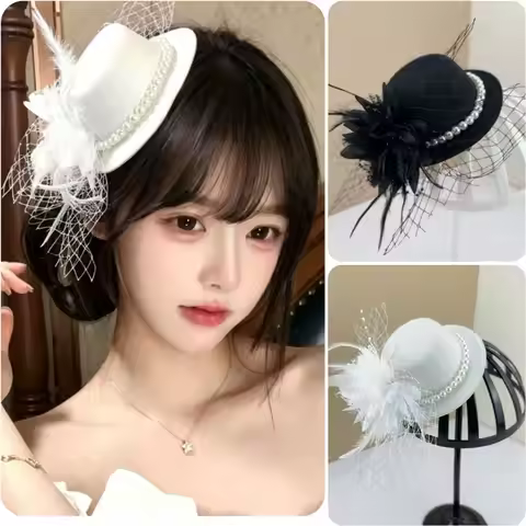 Fashion Exquisite Vintage Fascinator Hat Elegant Pearl Bride Headdress Sweet Top Hat 1920s Hair Acce