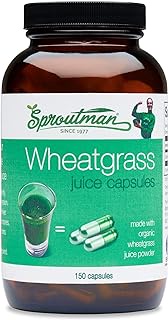 Organic Wheatgrass Juice Powder Capsules by Sproutman - 100% Pure Wheatgrass- Boosts Metabolism, Aids Digestion - High in Vitamins, Antioxidants, Chlorophyll, Enzymes, Minerals &amp; Energy (150 Pills)