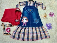 Terbaru !!! Gamis Overal Jeans Anak Perempuan Kekinian / Gamis Overal Jeans Kotak Bulberry