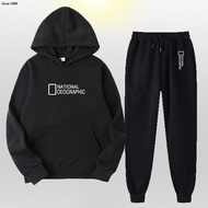National Geographic Print Casual Men/Women Hoodes+Pants Sets 2-Piece Street Tracksuit Pullover Sweat