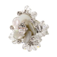 Christian Dior 克里斯汀·迪奧 ) 復古花卉圖案金屬水晶戒指，11號，銀色，1388 [二手] 品相極佳