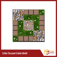 Keramik Lantai Kasar Motif Batu Rumput Estilo Chrysant Coklat 40x40