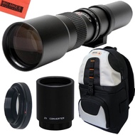 High-Power 500mm/1000mm f/8 Manual Telephoto Lens + Deluxe SLR Backpack for Nikon D300, D500, D600, 