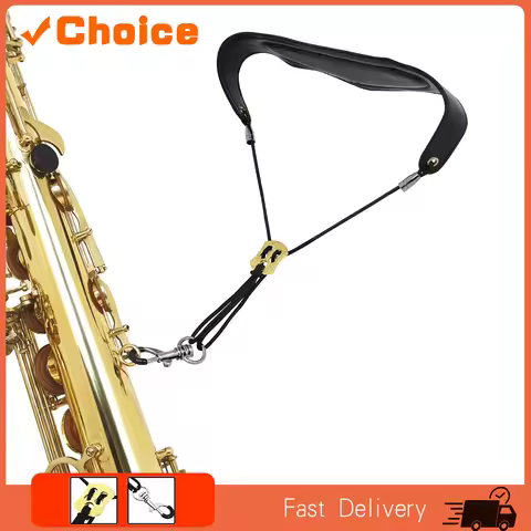 F-75 Saxophone Strap Sax Black Leather Shoulder Strap Belt for Alto/Tenor/Soprano Saxophone Wind Ins