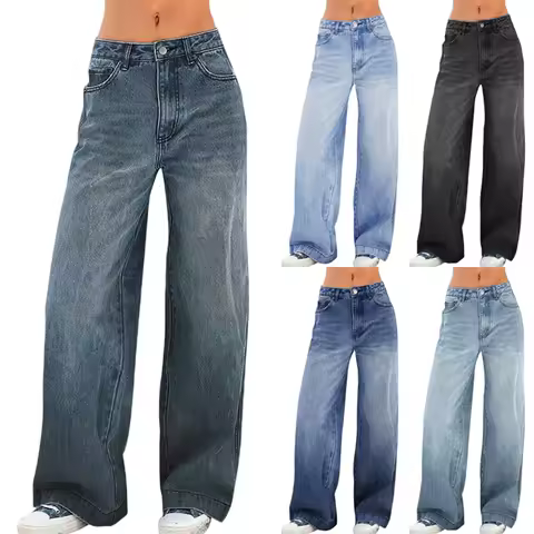 Women's Fashionable Solid Color Pocket Jeans Spring Autumn Casual Versatile Straight Leg Jeans Lady 