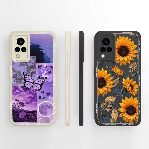 Phone Case For Vivo V21 V21E 5G 4G Pretty Flowers Camera Protection Silicone Back Cover For VivoV21 