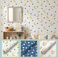 1 Roll 44.5cm/17.5in Wide Dreamy Space Moon & Stars Self-Adhesive Wallpaper, Waterproof Stain-Resist