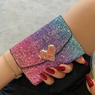 [Fashion Sequin Wallet] Rainbow Color Small Wallet Wallet 70% off Short Wallet Simple Small Thin Multi-card Coin Purse Bag
