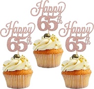 24 Pack Happy 65th Cupcake Toppers Glitter Number 65 Sixty Five Cheers to 65 Cupcake Food Picks Deco