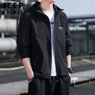 JEEP SPIRIT 1941 ESTD Light Weight Jacket Autumn Casual Mens Hooded Tooling Jacket Trend Solid Color