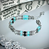 浪漫效應天河石設計手鍊 - 醫療鋼/天河石/黑碧璽