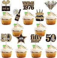 36 Pack 50th Cupcake Toppers Hello 50 Vintage 1976 Birthday Cake Decoration for Happy 50th Birthday 