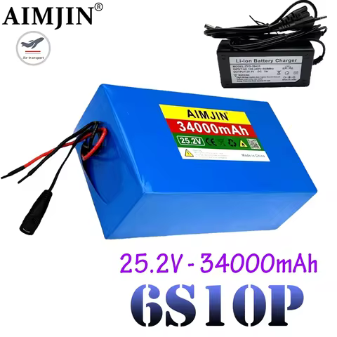 Battery pack 25.2V 34000mAh 18650 lithium-ion rechargeable 6S10P with BMS for scooters+25.2V 2A char