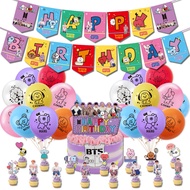 BTS Theme Party Decor Happy Birthday Banner BTS Balloons Cake Topper BT21 Belon Party ，Birthday Deco