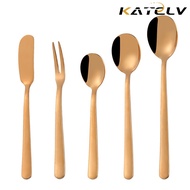KATELV Ready Stock High Quality Forged Flatware Food Grade Stainless Steel = Cutlery Set Reusable Dinnerservice ,Fruit Fork, Butter Knife and Dinner spoon