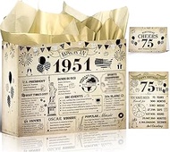 Wxiben 75th Birthday Gift Bag - 75th Birthday Decorations for Women Men, Vintage Gifts Wrapping Bag 