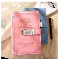 [Password Notepad] A5 Retro Password Notebook Locked Diary Thickened Creative Handbook Student Notep
