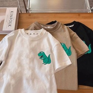 2026【220G 100%Cotton T-shirt】NELLY Kids Dinosaur Double Printing 2-14Y Baby Boy Casual T-Shirt Stude
