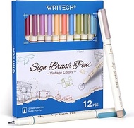 WRITECH Arts Sign Brush Pen Brush Tip Marker Felt Tip Water Based Ink Color Pens 12 Assorted Vintage