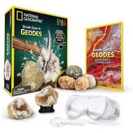 NATIONAL GEOGRAPHIC Break Open 4 Geodes Science Kit – Includes Goggles and Display Stand - STEM Scie