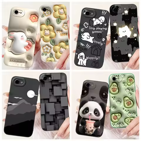 For iPhone 7 Plus 8 Plus Case Soft Silicone Capa Goothic Style Cartoon Panda Flower Back Cover For i