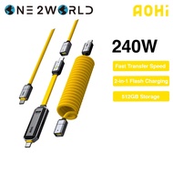 AOHI AOC-L015 The Future MagFlash 2-in-1 Cable: 240W Charging + 512GB Storage, 1000MB/s Speed, Adjus