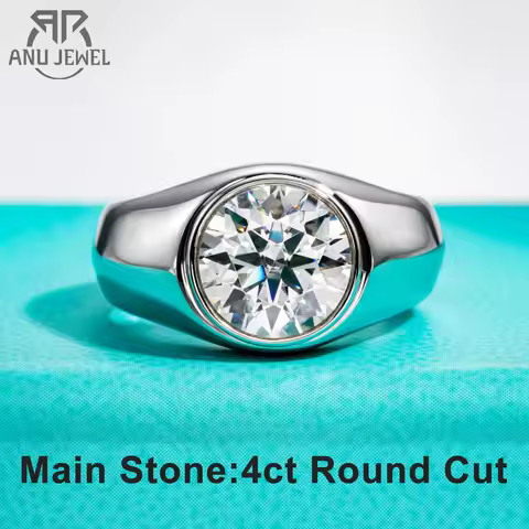 AnuJewel 4ct D Color Moissanite Men Rings 18K Gold Plated Silver Engagement Bezel Rings For Men Fact