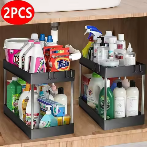 1/2 Pcs Under Sink Storage Organizer 2 Tier Drawer Multipurpose Rack Cabinet Under Sink Storage Rack