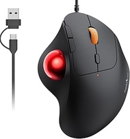 ProtoArc Trackball Mouse, Wired, USB-C and USB-A Compatible, 4 Levels DPI Adjustable, Thumb Operatio