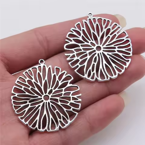 WYSIWYG 2pcs Charms Jewelry Findings Diy Accessories Hollow Flower Pendant Pendant Antique Silver Co