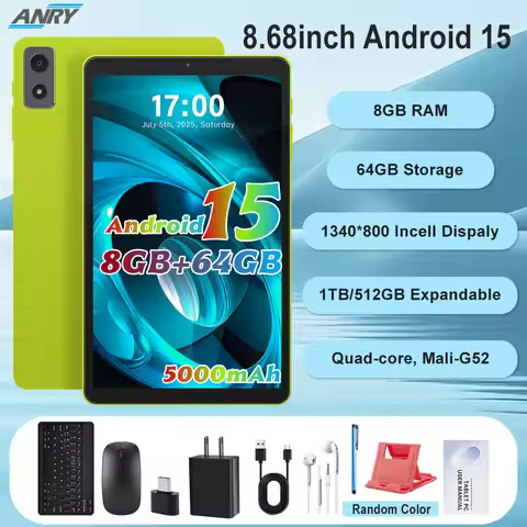 2025 Tablet, 8.68inch Android 15 Tablet, 8GB RAM+64GB ROM(1TB Expand), 1340*800 Incell, Quad-core, 5