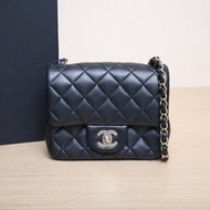 CHANEL CF口蓋包方胖子17黑色羊皮30開淺金扣肩背包