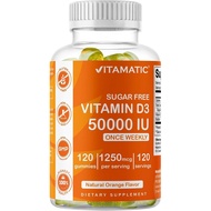 Vitamatic Vitamin D3 Tanpa Gula 50,000 IU Suplemen Mingguan - 120 Gula-gula Berasaskan Pektin - Kaps