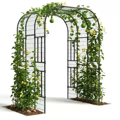 Extra Tall 7.3FT Garden Arch Trellis, PE-Coated Steel Plant Arbor For Cucumbers, Beans, Roses, Outdo