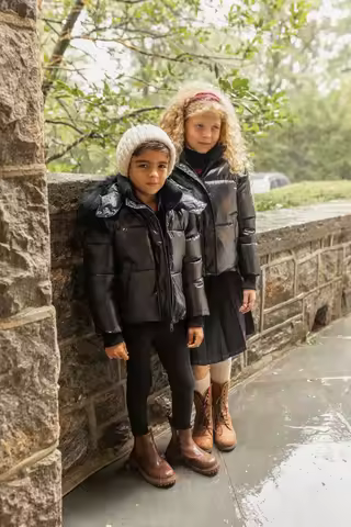 AP 2026 AW winter coat with Sherpa Teddy fleece trim filling white duck down kids outwear Waterproof