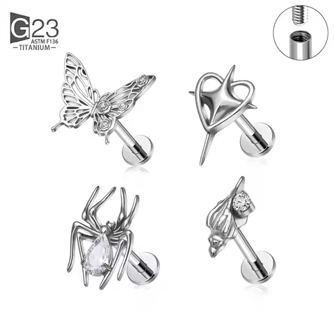 ASTM F136 Titanium Earring Butterfly Spider Flower Ear Studs Lobe Helix Tragus Cartilage Piercing Je