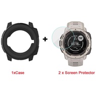 for Garmin Instinct Case, Lamshaw Silicone Case(Black) with Screen Protector (2 Pack) for Garmin Instinct Watch