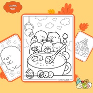 Set of 10/20 coloring pages, coloring pages of Sumikko Gurashi characters, A4, A5 paper 160gsm thick