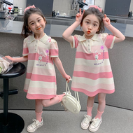HYS dress for kids girls Girls Dresses Mga Batang Babae sa Tag-init Gitna at Malaking Bata Lapel Pol