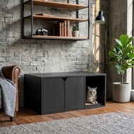 【安閣家】砂不落貓廁所/貓砂櫃(黑木紋)