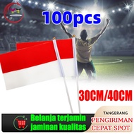 MERAH 100pcs Hand Flag Sticks Waving Flagpole/s Filled with Red and White Flag Sticks
