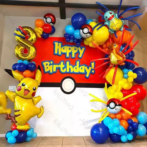 84pcs Pokemon Theme Pikachu Foil Balloon Set 32inch Gold Number 0-9th Children Birthday Party Decora